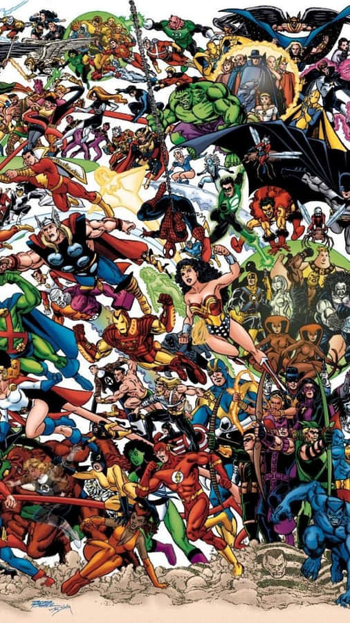 Collaboration Of Dc And Marvel Superhero Collage Wallpaper