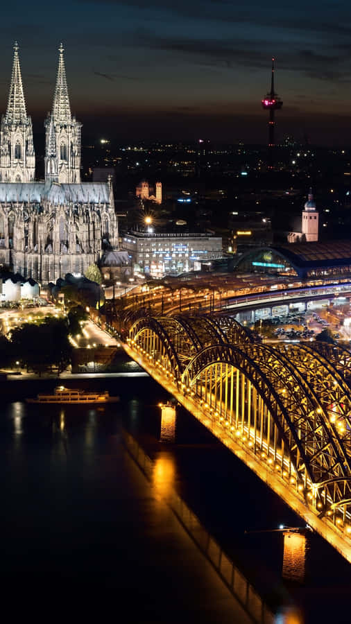 Cologne Cathedral At Night Phone Wallpaper