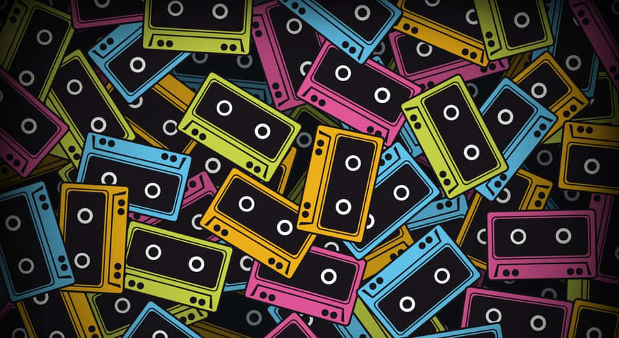 Colorful Cassette Tape Pattern Wallpaper