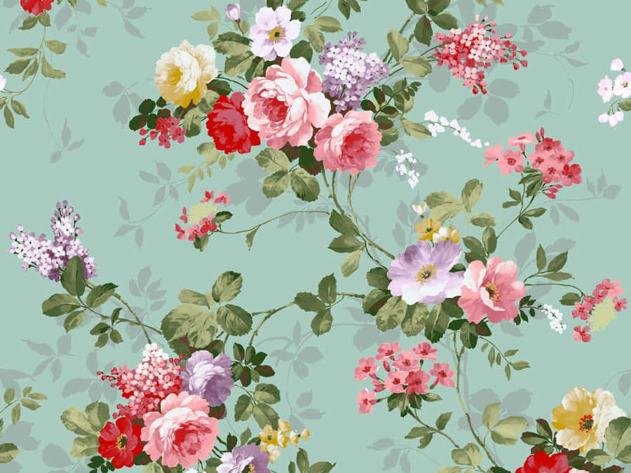 Colorful Vintage Flower Garden Wallpaper