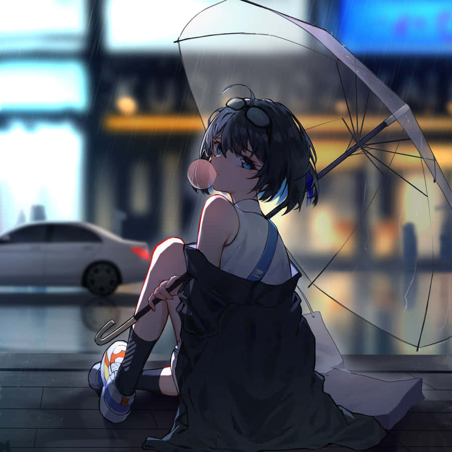Cool Anime City Girl With Umbrella Ipad Wallpaper