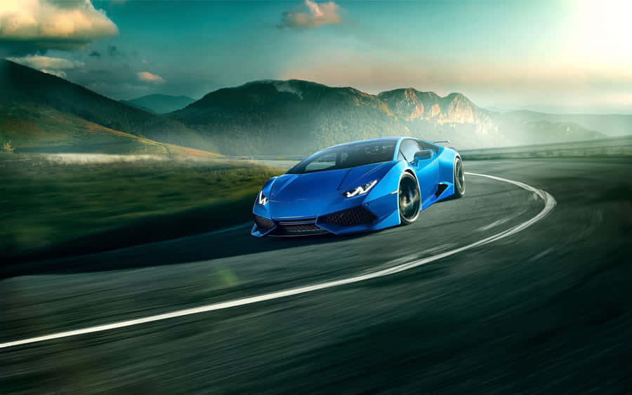 Cool Blue Lamborghini Huracan On The Road Wallpaper