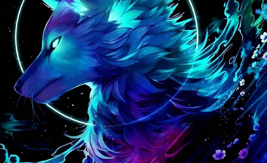 Cool Blue Wolf Graphic Art Wallpaper