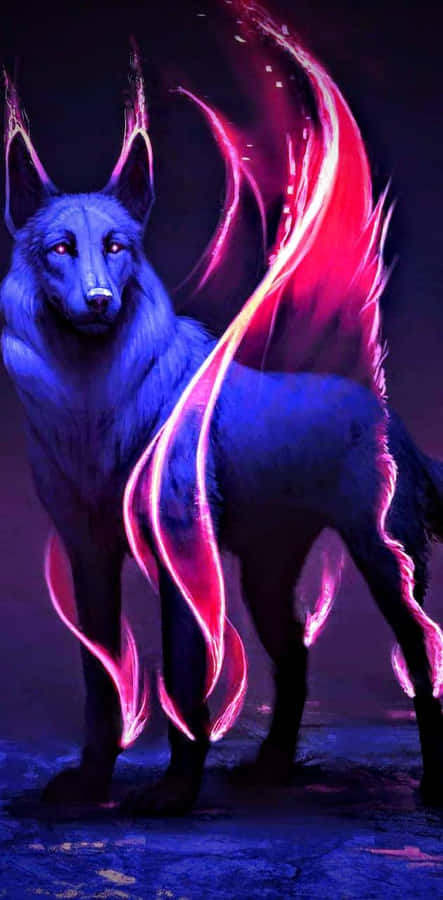 Cool Blue Wolf Neon Pink Aura Wallpaper