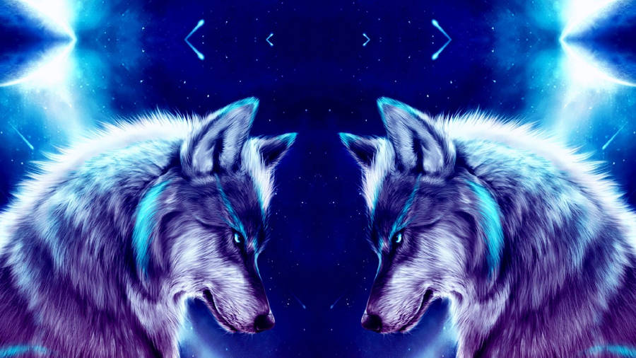 Cool Galaxy Wolf - Two Wolves Gazing At The Stars Wallpaper