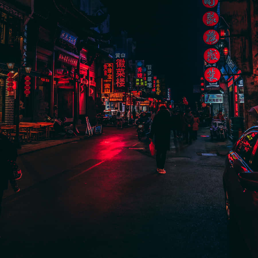 Cool Ipad Pro Japanese Street At Night Wallpaper
