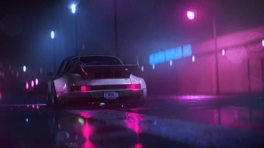 Cool Porsche In Neon City Wallpaper