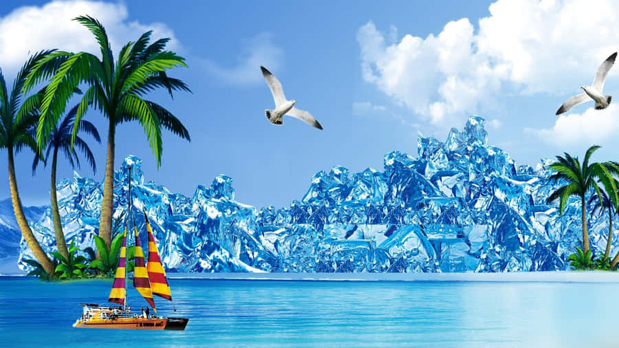Cool Summer Beach Graphic Art Wallpaper