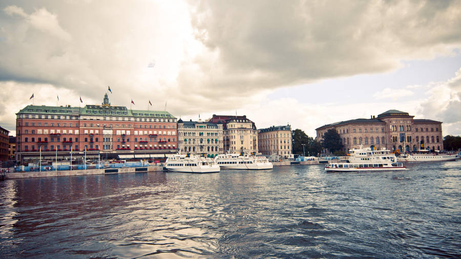 Cool-toned Stockholm Skyline Wallpaper