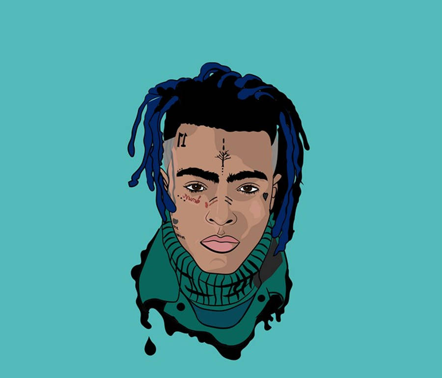 Cool Xxxtentacion In Blue Green Backdrop Wallpaper