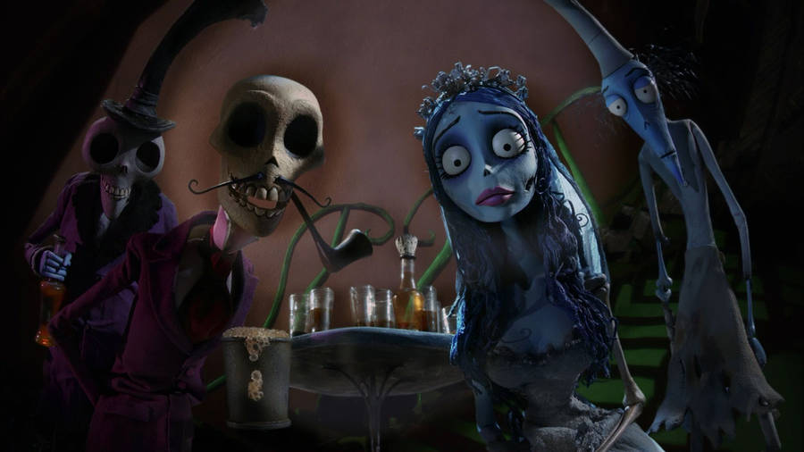 Corpse Bride Emily And Skeleton Friends Wallpaper