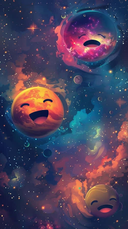 Cosmic Emojis Among Stars Wallpaper
