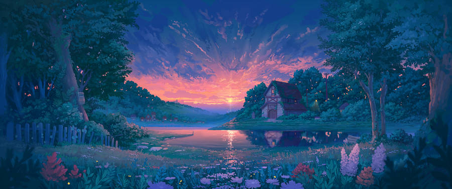 Cottage House Digital Art Wallpaper