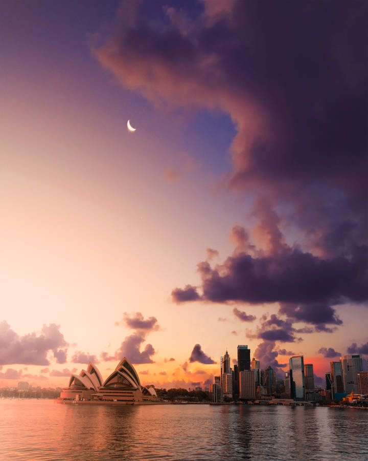 Crescent Moon In The City Wallpaper