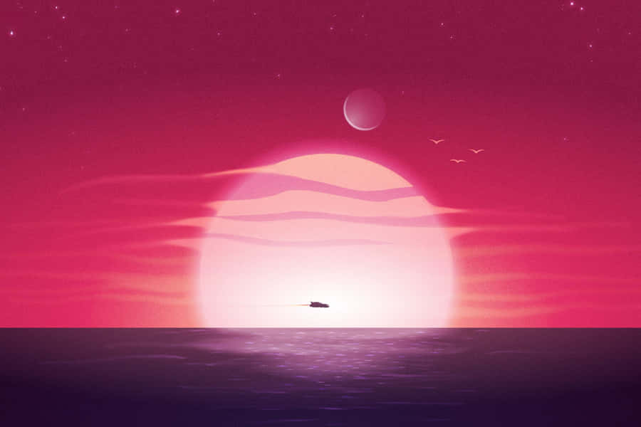 Crimson_ Sunset_ Sci Fi_ Ocean.jpg Wallpaper