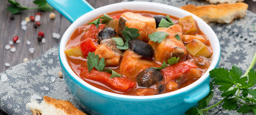 Croatian Brudet Stew In Blue Pot Wallpaper