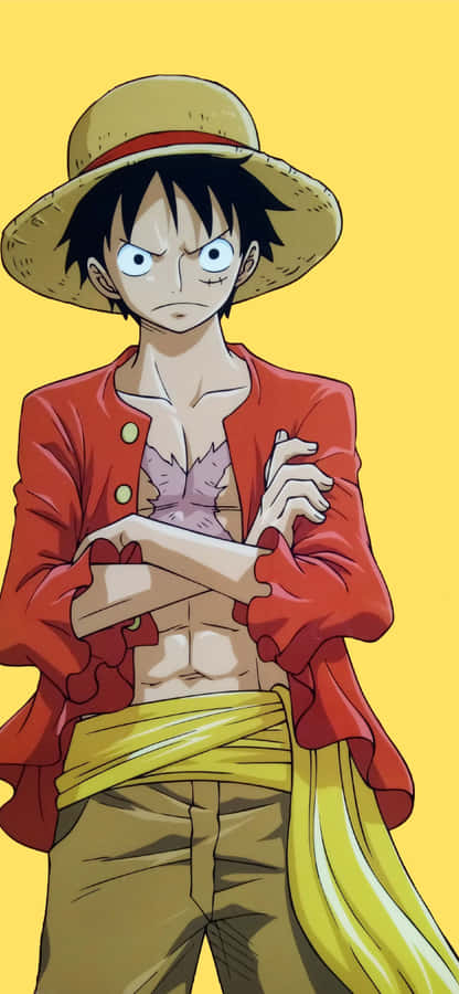 Crossed Arms One Piece Luffy Iphone Digital Art Wallpaper
