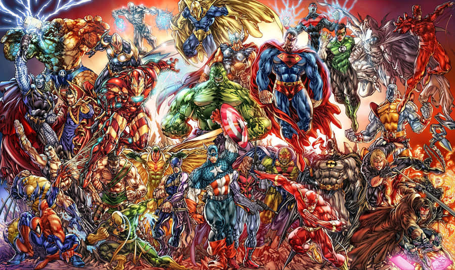 Crossover Of Marvel And Dc Superhero Collage Wallpaper