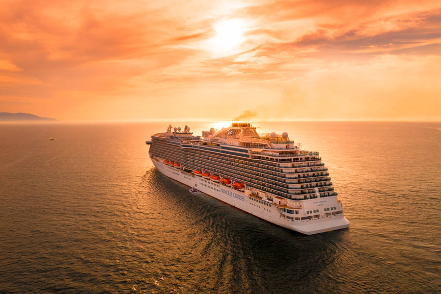 Cruise Ship Orange Sunset Wallpaper