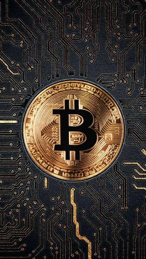 Crypto Bitcoin On Black Gold Motherboard Wallpaper