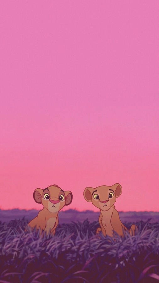 Cute Aesthetic Cartoon Simba And Nala Wallpaper