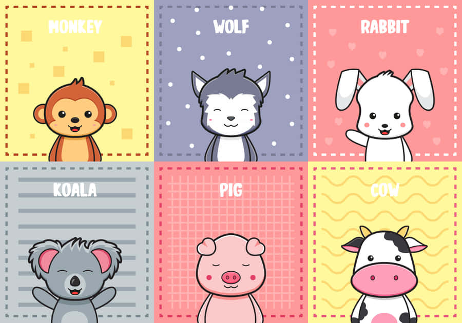 Cute Animal Cards With Different Animals Wallpaper