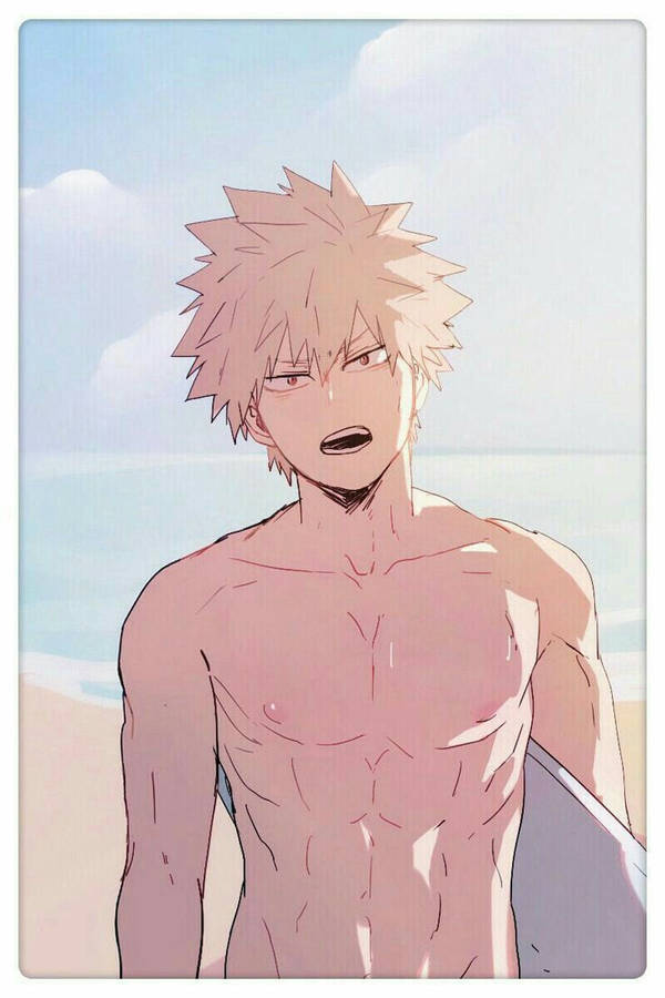 Cute Bakugo Shirtless Surfing Wallpaper