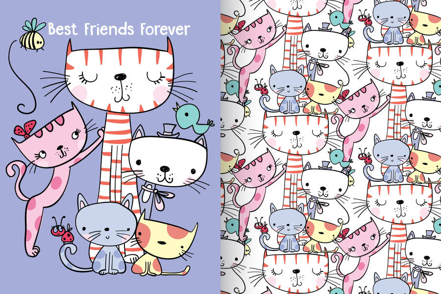 Cute Best Friend Kitty Art Wallpaper