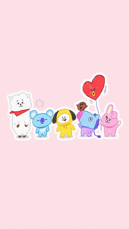 Cute Bt21 Character Stickers Wallpaper