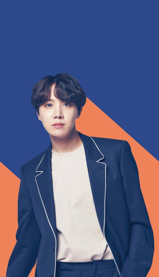 Cute Bts J-hope Blue And Orange Background Wallpaper