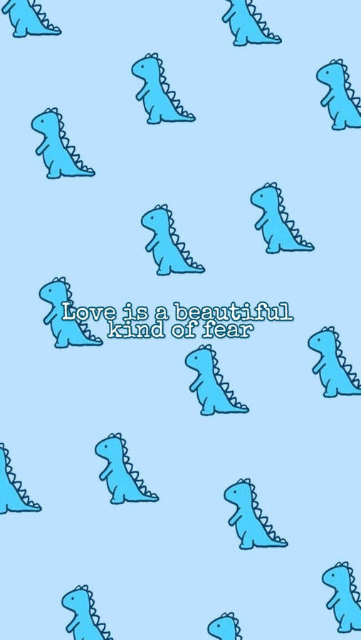 Cute Cartoon Dinosaur On A Phone Wallpaper