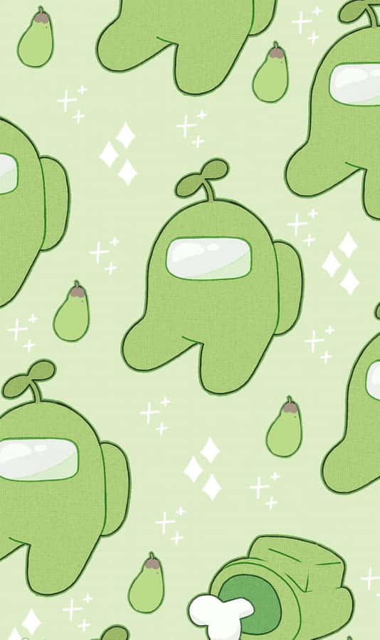 Cute Green Kawaii Among Us Wallpaper