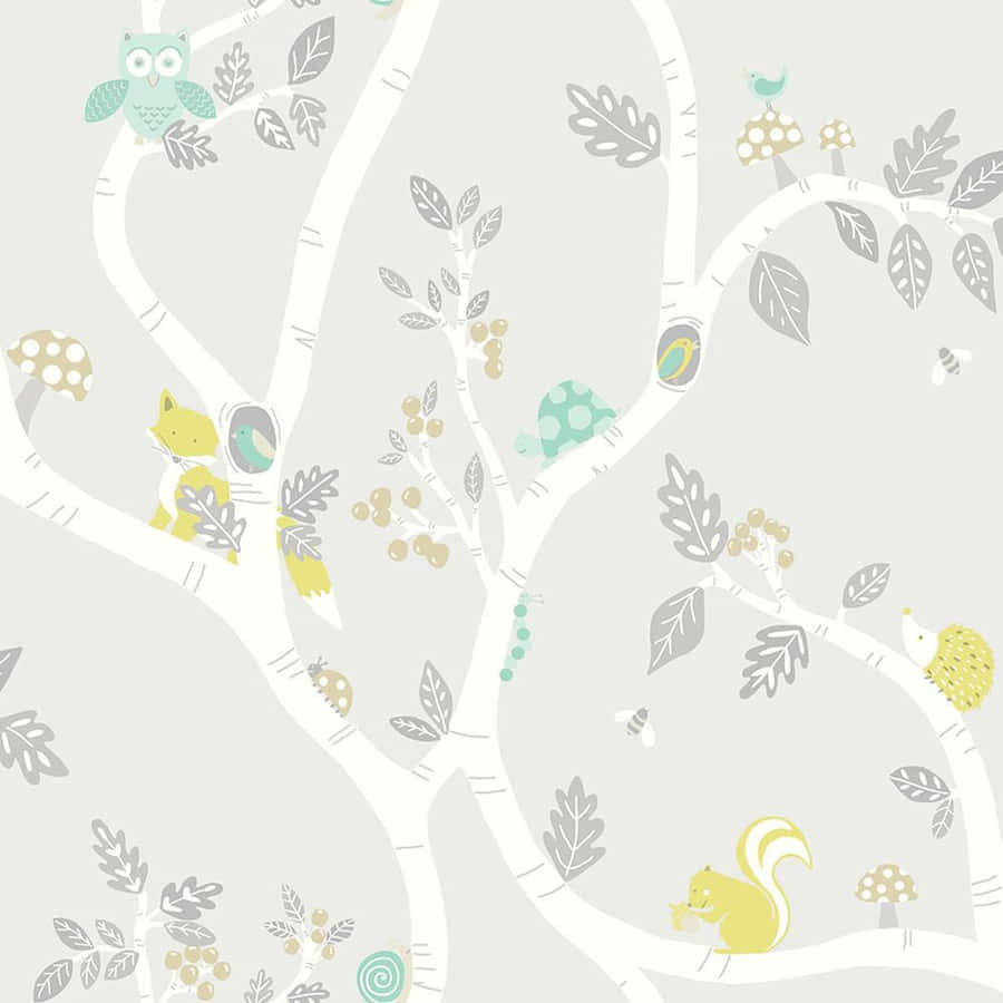 Cute Grey Tree Of Animals Wallpaper