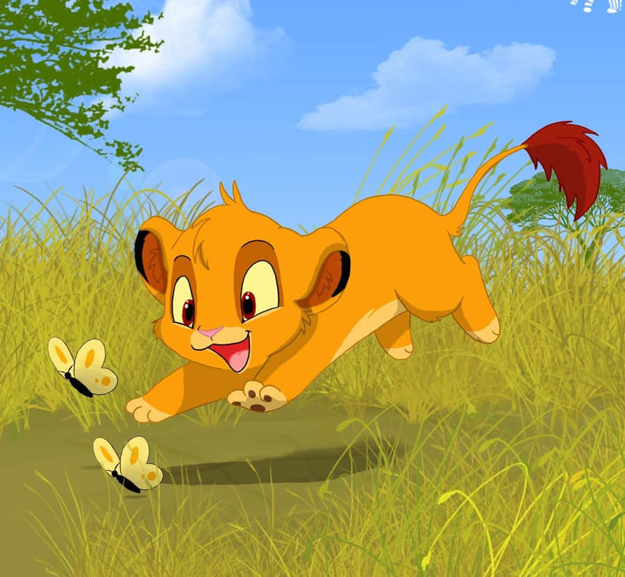 Cute Lion King Baby Simba Chasing Butterflies Wallpaper