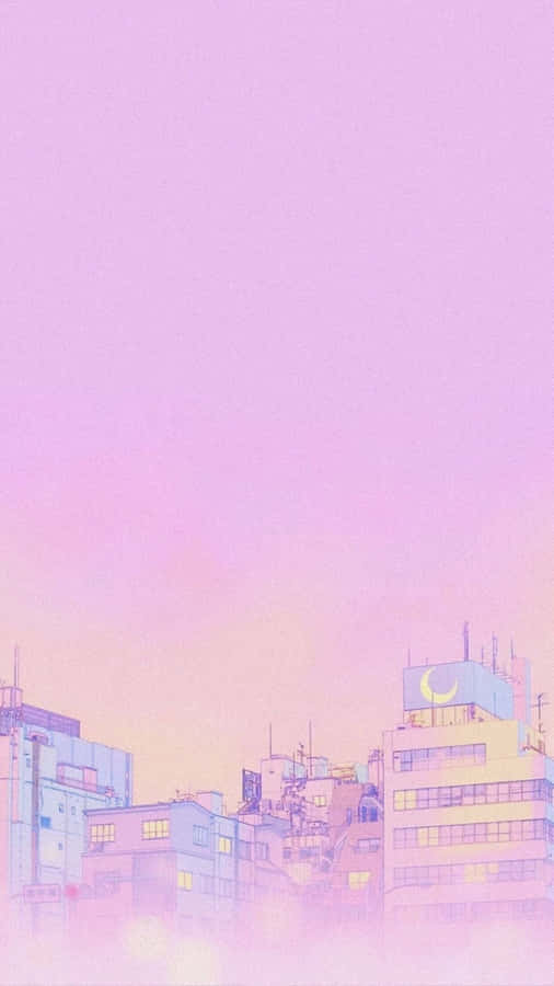Cute Pastel Pink City Phone Wallpaper