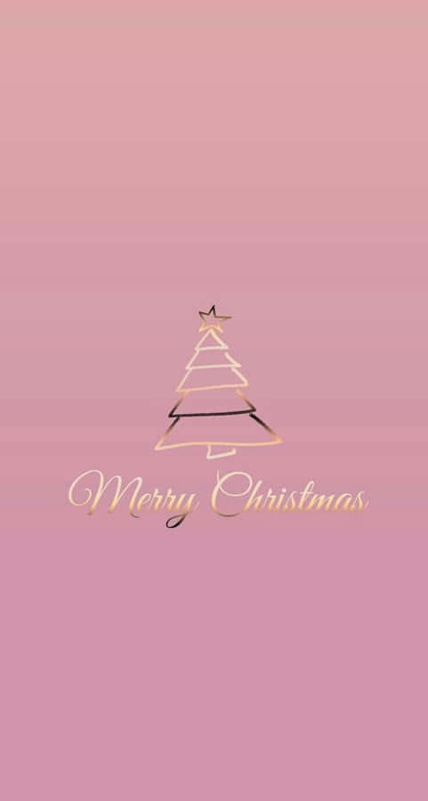 Cute Pink Christmas Greeting In Gold Font Wallpaper