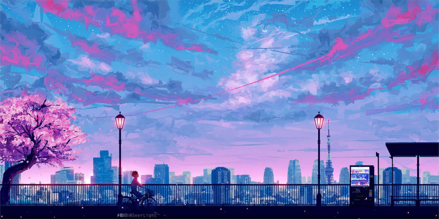 Cute Simple Aesthetic Pink Sky City Desktop Wallpaper