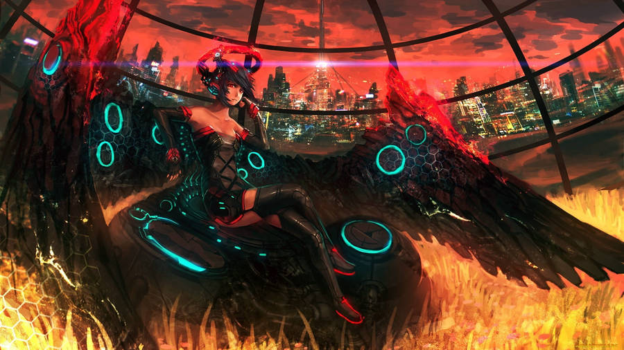 Cyberpunk Angel With Wings Wallpaper