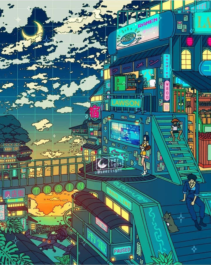 Cyberpunk Cityscape Dusk Aesthetic Wallpaper