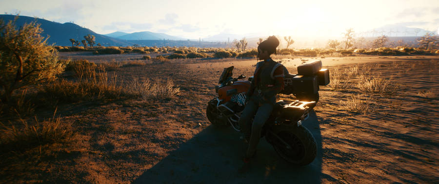 Cyberpunk Girl On Motorcycle Ultrawide Wallpaper