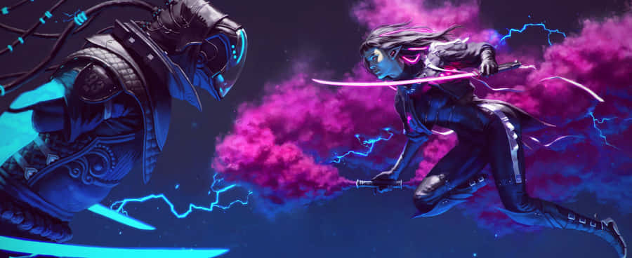 Cyberpunk Girl Pink Smoke Ultra Wide Gaming Wallpaper