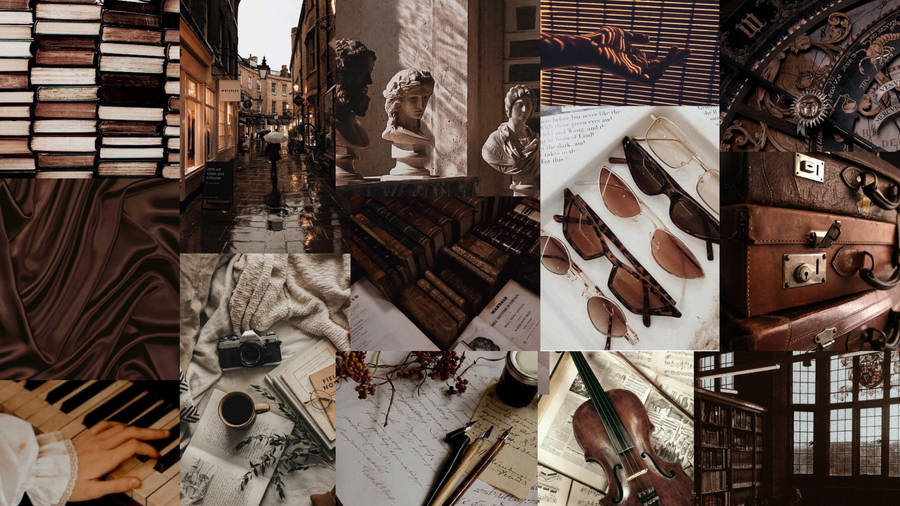 Dark Brown Aesthetic Collage Wallpaper