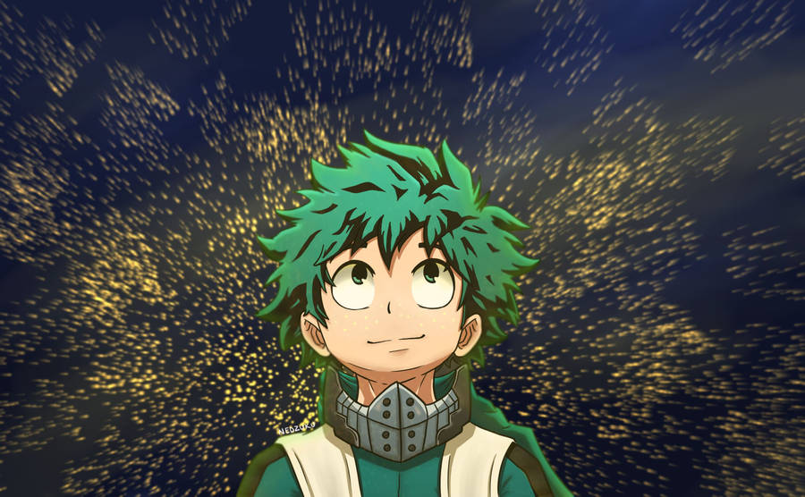 Deku Looks In Awe At The Bright Yellow Sparkles Wallpaper