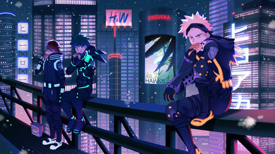 Deku, Todoroki, And Bakugou - Unstoppable Teamwork. Wallpaper