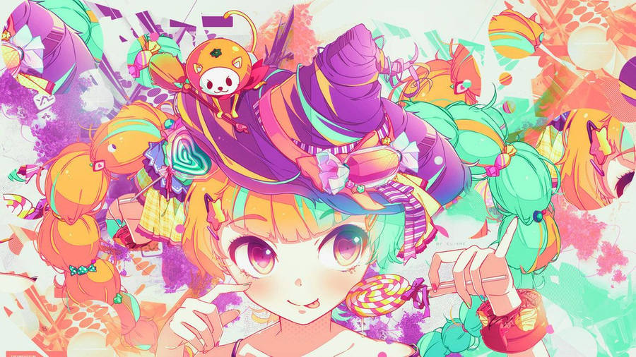 Delicious Kawaii-style Witch Treats Wallpaper
