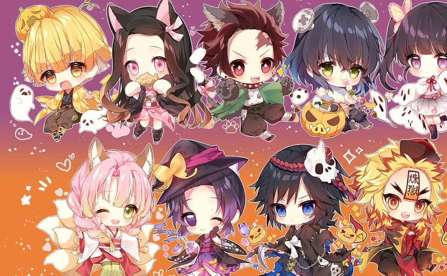 Demon Slayer Anime All Characters Hd Chibi Version Wallpaper