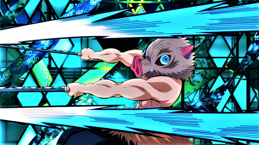 Demon Slayer Inosuke Double Sword Slash Wallpaper