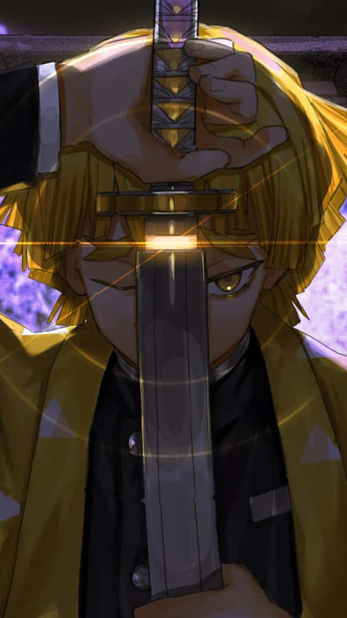 Demon Slayer Zenitsu Sporting A Sword 4k Wallpaper