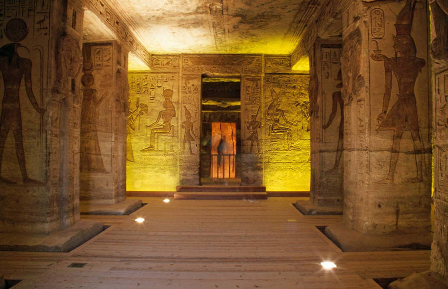 Designed Columns Inside The Great Temple Of Abu Simbel Wallpaper