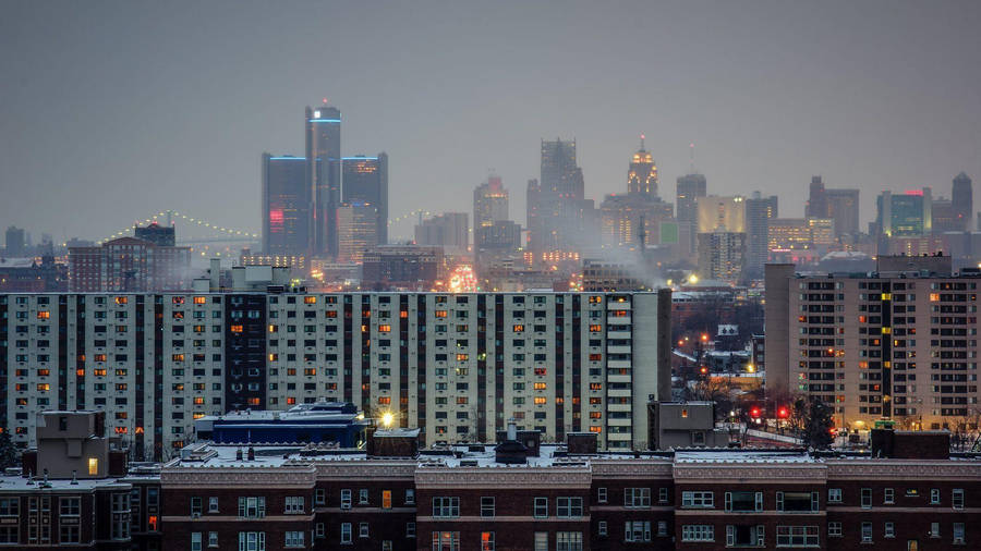 Detroit Skyline Foggy Wallpaper